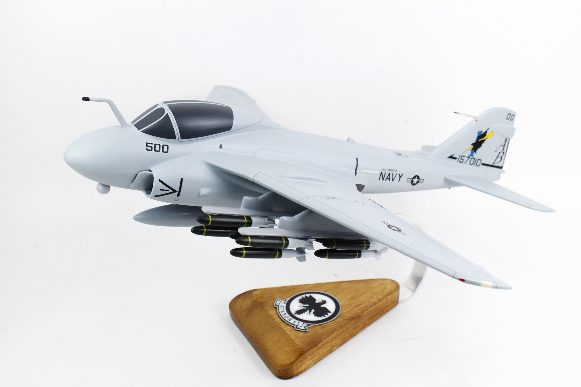VA-85 Black Falcons (1994) A-6 Intruder Model, 1/36th Scale, Mahogany, Navy