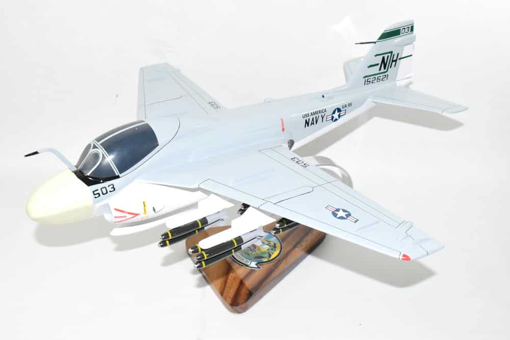VA-95 Green Lizards A-6 (1979) Intruder Model, 1/36th Scale, Mahogany, Navy