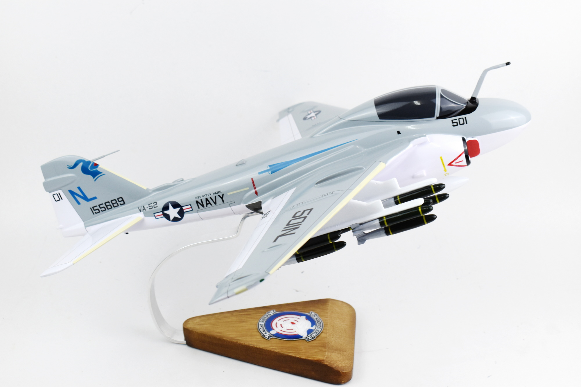 VA-52 Knight Riders (1979) A-6 Intruder Model, 1/36th Scale, Mahogany, Navy
