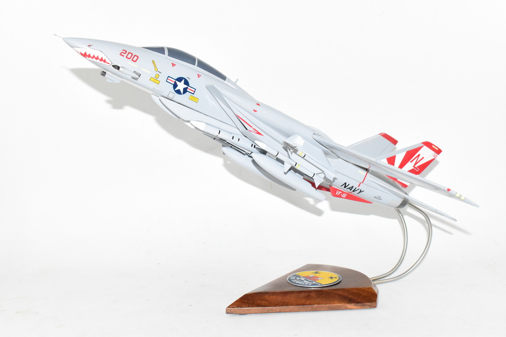 VF-111 Sundowners (Shark Teeth) F-14a Model, 1/42 (18″) Scale, Mahogany, Navy, Fighter