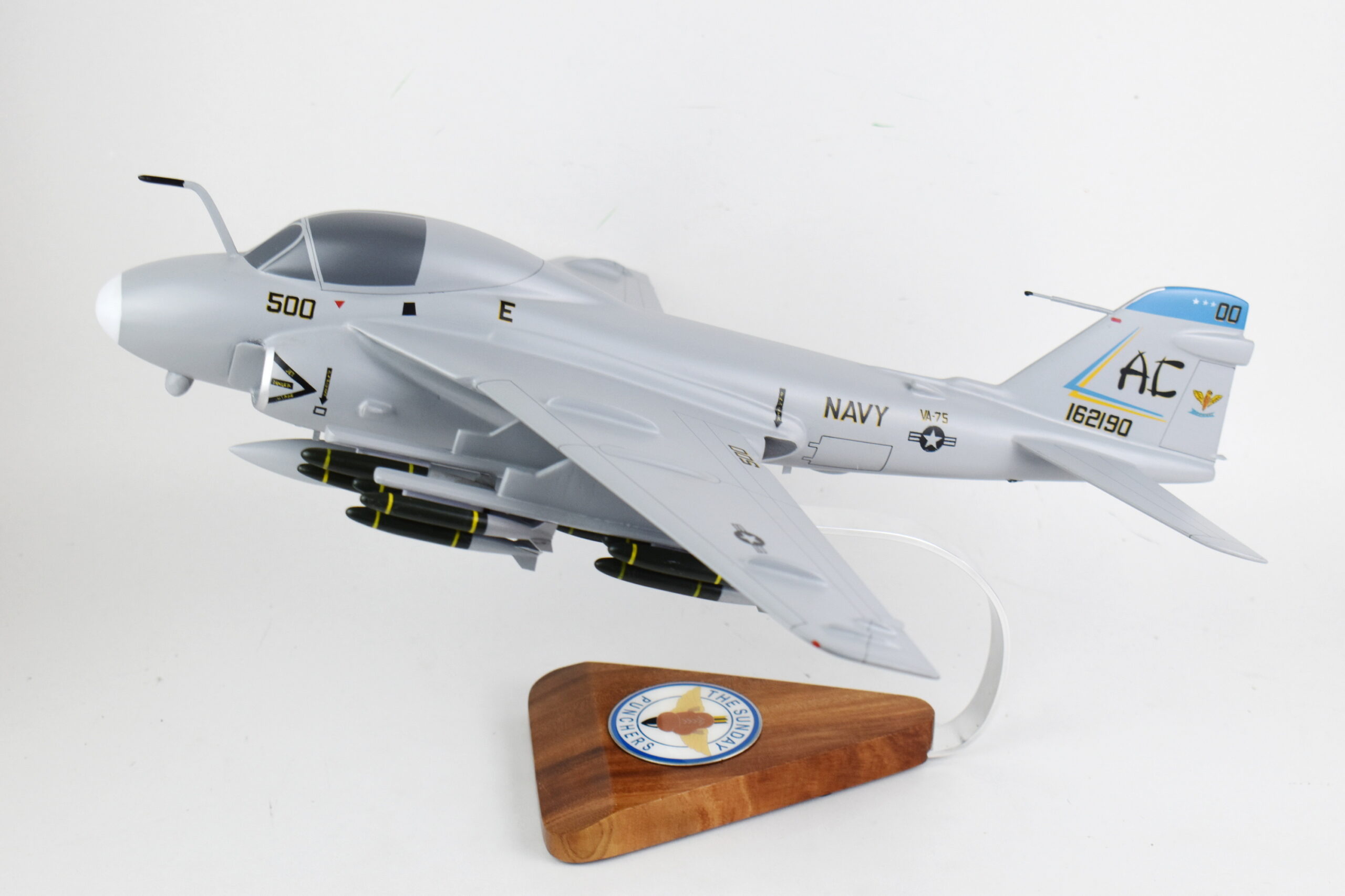 VA-75 Sunday Punchers A-6e Intruder Model, 1/36th Scale, Mahogany, Navy