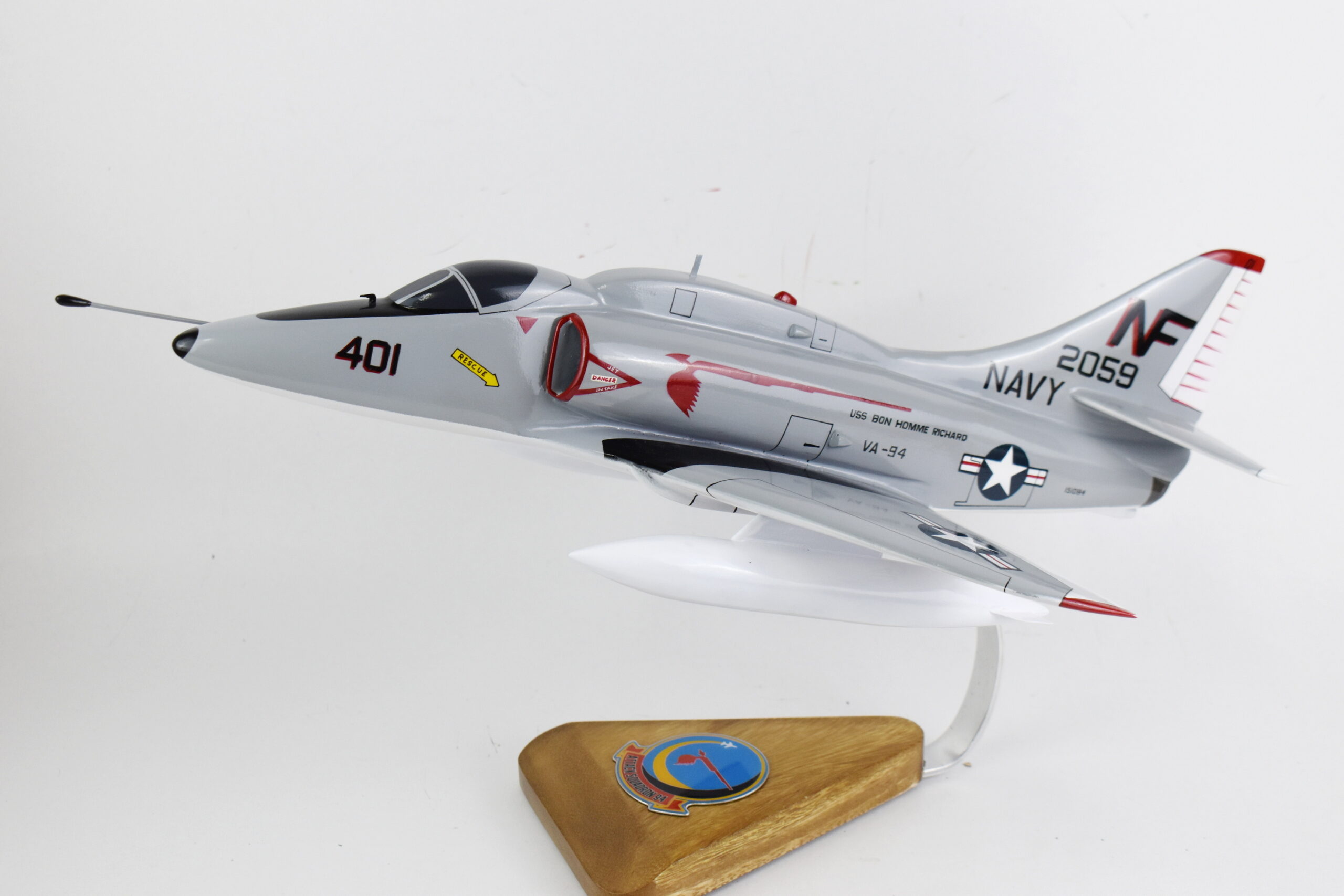 VA-94 Shrikes A-4E (1970) Model, 1/27th Scale, Mahogany, Navy