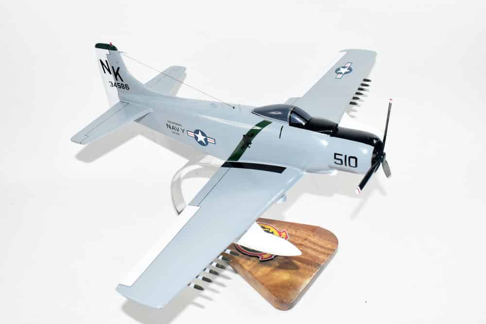 VA-145 Swordsmen A-1H Skyraider (1964) Model, AD6  Navy, 1/33 Scale Model, Mahogany