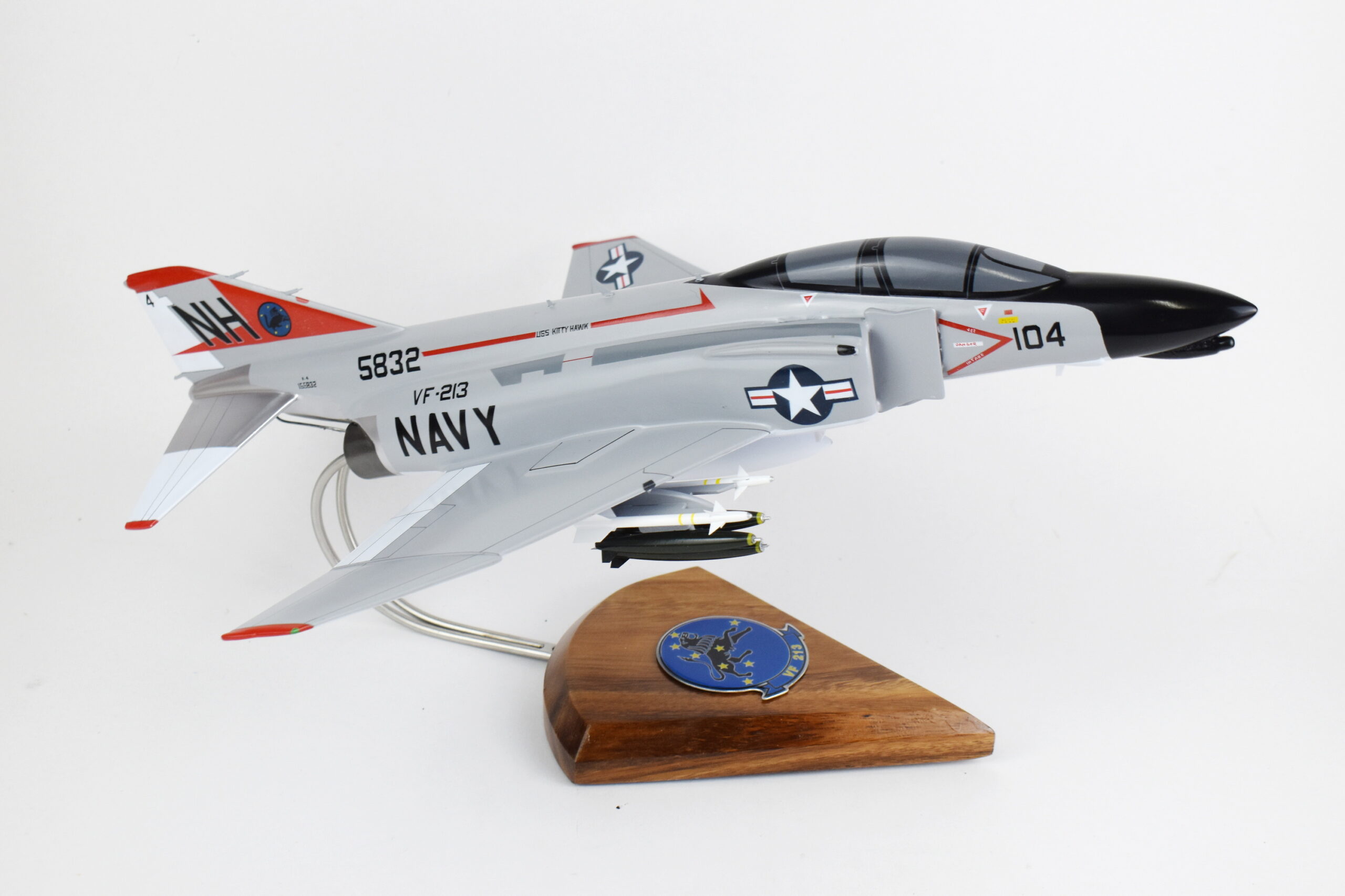 VF-213 Fighting BlackLions F-4 (1972) Model, 1/42 (18″) Scale, Mahogany, Navy, Fighter
