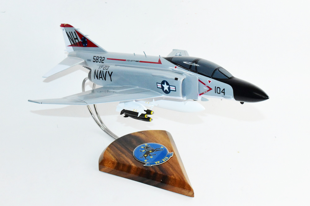 VF-213 Fighting BlackLions F-4 (1972) Model, 1/42 (18″) Scale, Mahogany, Navy, Fighter