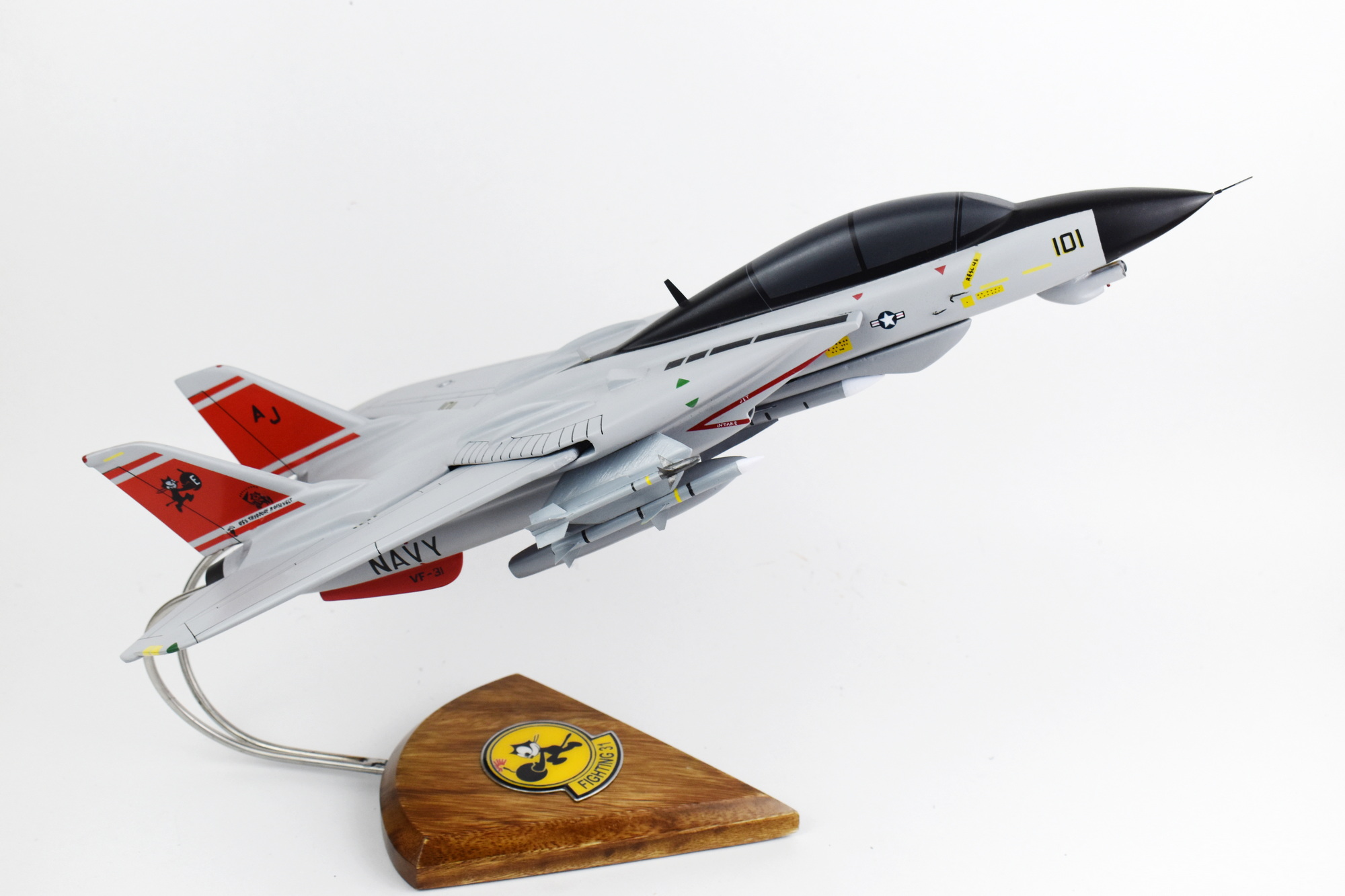 VF-31 Tomcatters F-14d (Redtail) Model, 1/42 (18″) Scale, Mahogany, Navy, Fight