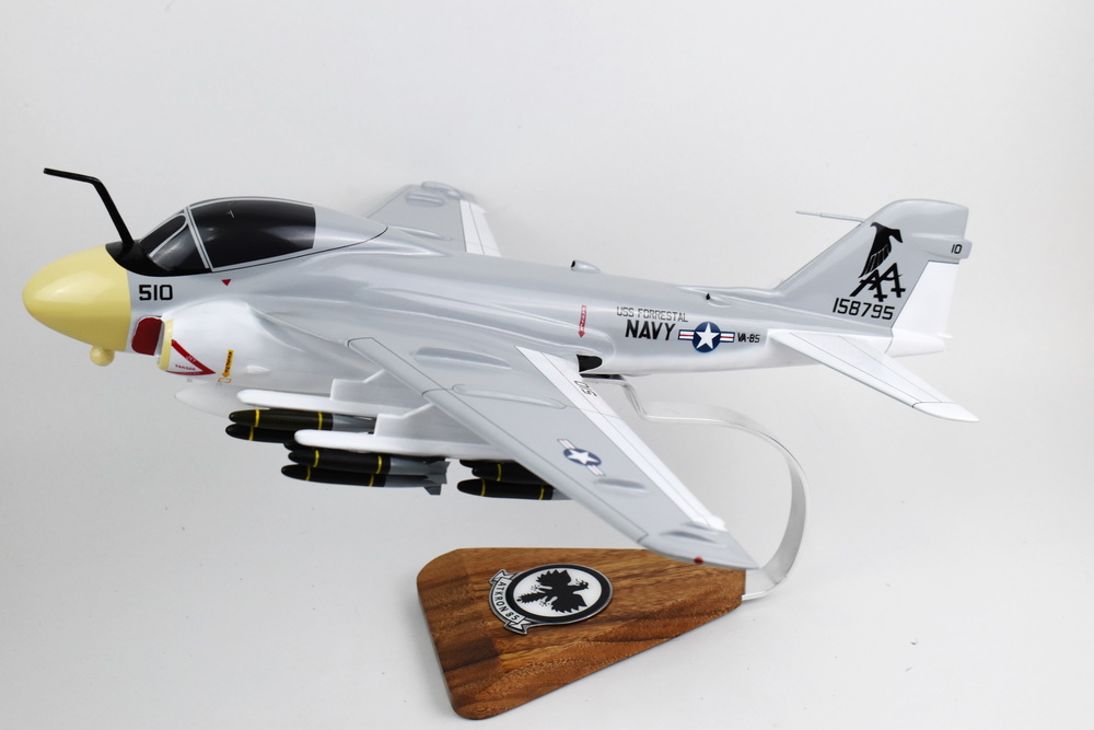 VA-85 Black Falcons A-6e (1981) Intruder Model, 1/36th Scale, Mahogany, Navy