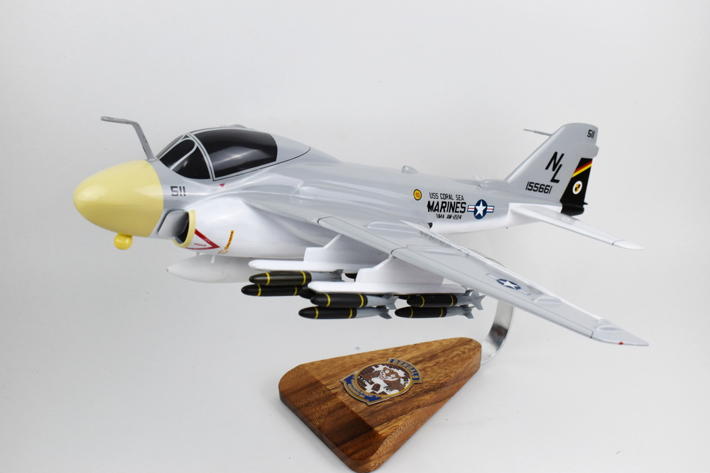 VMA(AW)-224 Fighting Bengals A-6 Intruder Model, 1/36th Scale, Mahogany, Marines