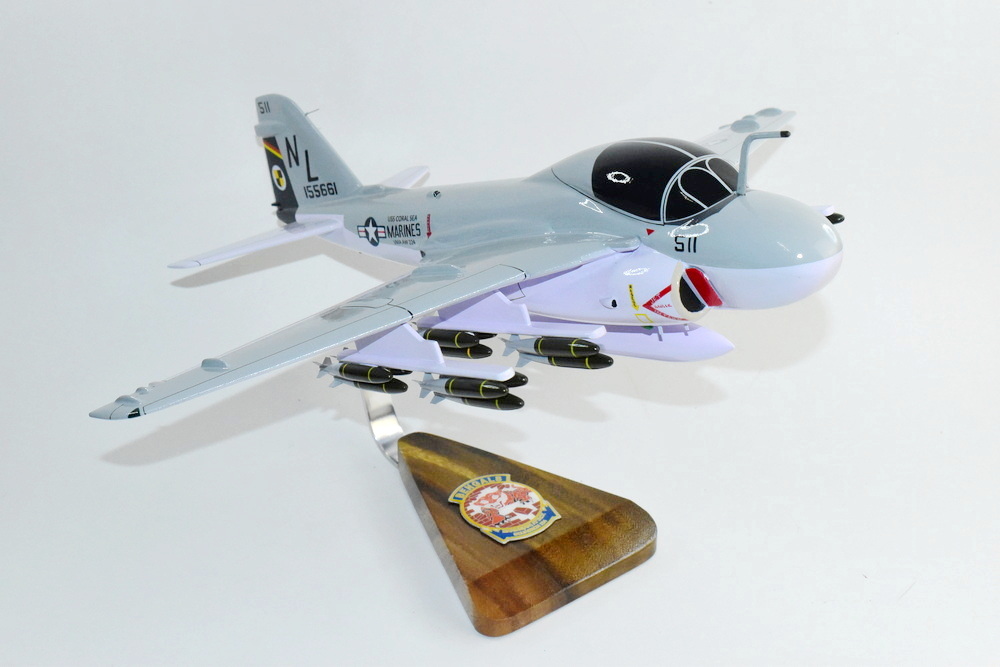 VMA(AW)-224 Fighting Bengals A-6 Intruder Model, 1/36th Scale, Mahogany, Marines