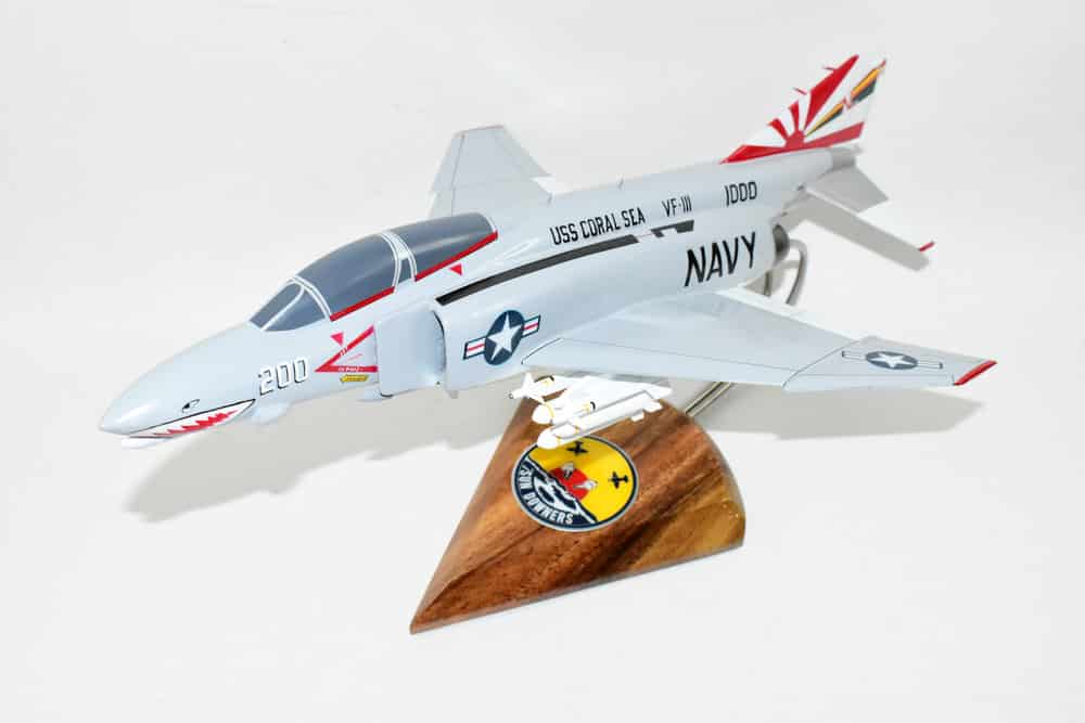 VF-111 Sundowners (USS Coral Sea) F-4b Model, 1/42 (18″) Scale, Mahogany, Navy, Fighter