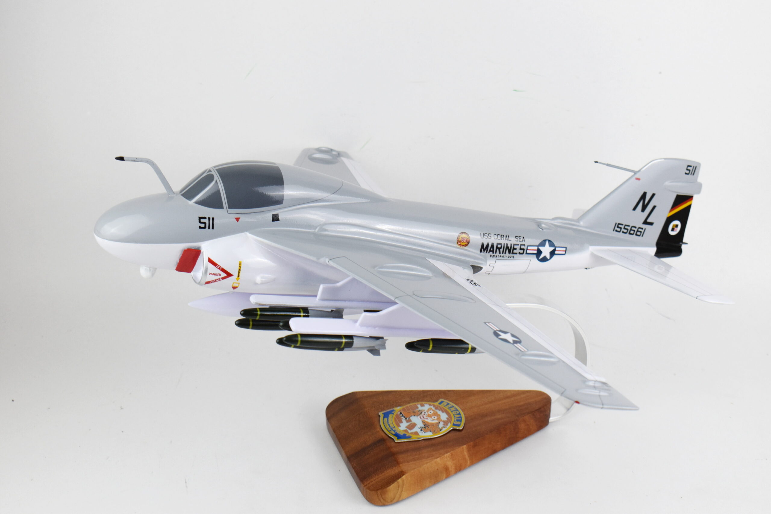 VMA(AW)-224 Fighting Bengals A-6 Intruder Model, 1/36th Scale, Mahogany, Marines