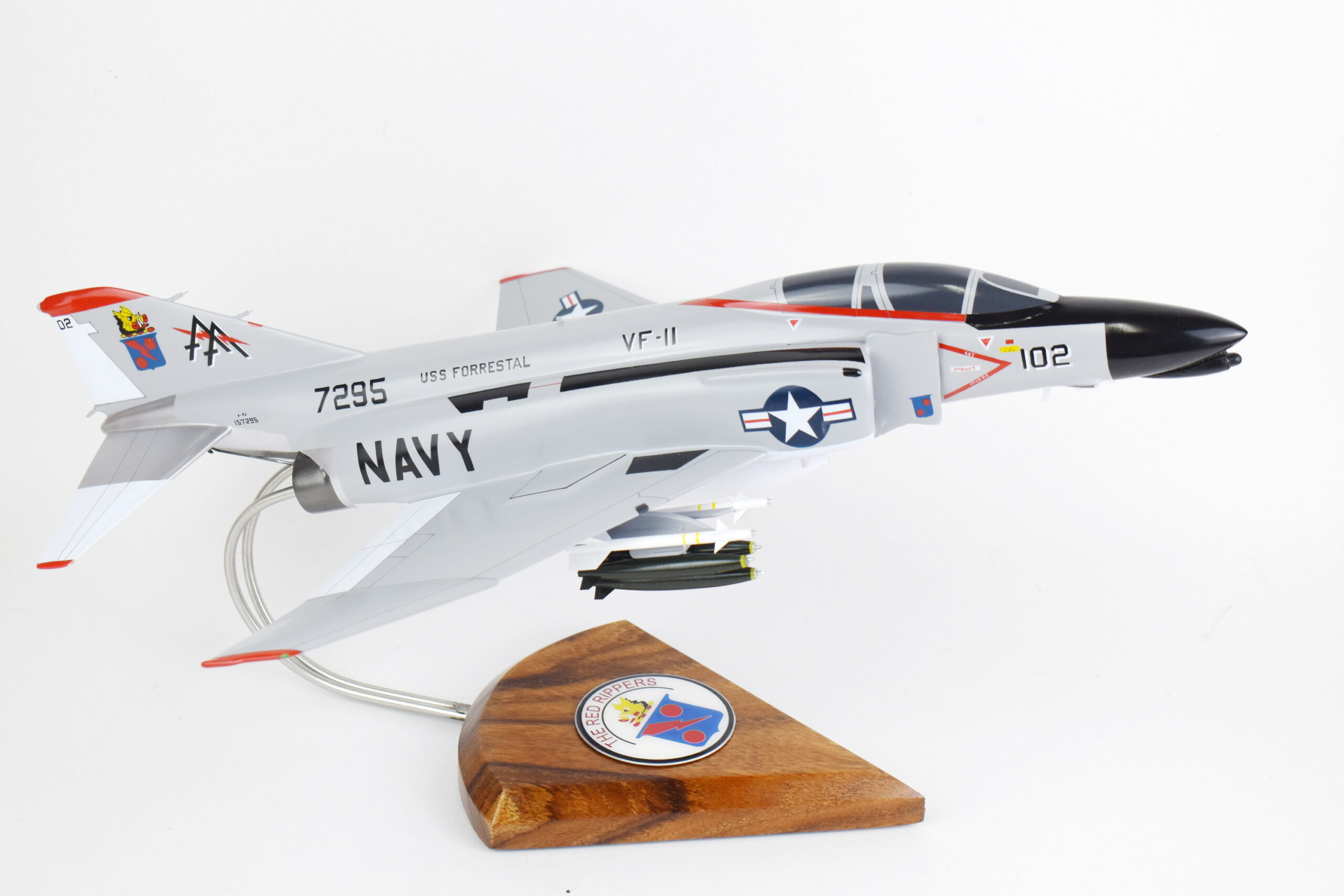 VF-11 Red Rippers F-4J Model, 1/42 (18″) Scale, Mahogany, Navy, Fighter