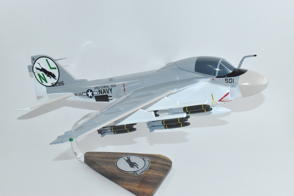VA-35 Black Panthers A-6 (USS Coral Sea) Intruder Model, 1/36th Scale, Mahogany, Navy