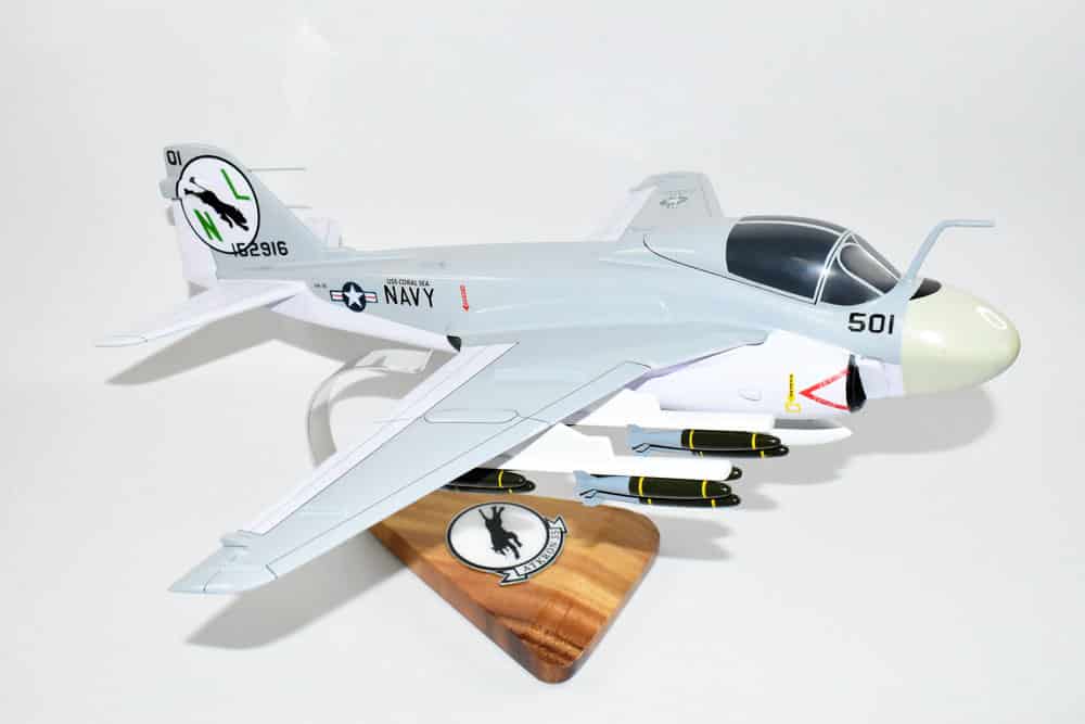 VA-35 Black Panthers A-6 (USS Coral Sea) Intruder Model, 1/36th Scale, Mahogany, Navy
