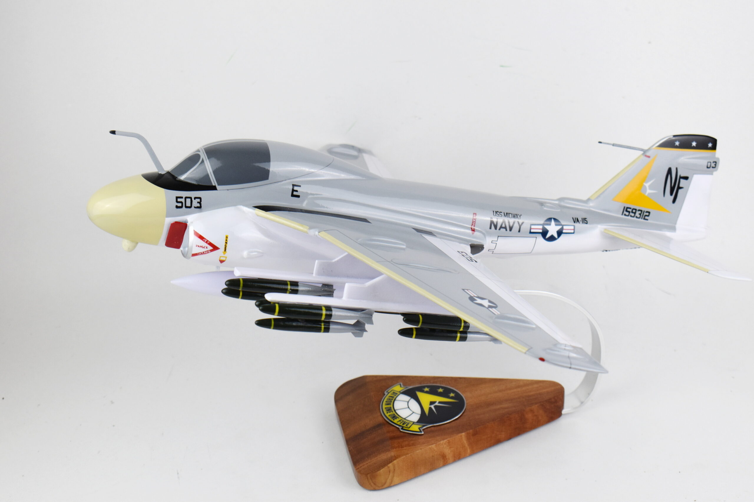 VA-115 Eagles A-6 (1980) Intruder Model, 1/36th Scale, Mahogany, Navy,