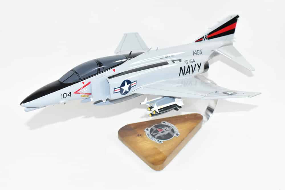 VF-154 Black Knights F-4N (USS Coral Sea) Model, 1/42 (18″) Scale, Mahogany, Navy, Fighter