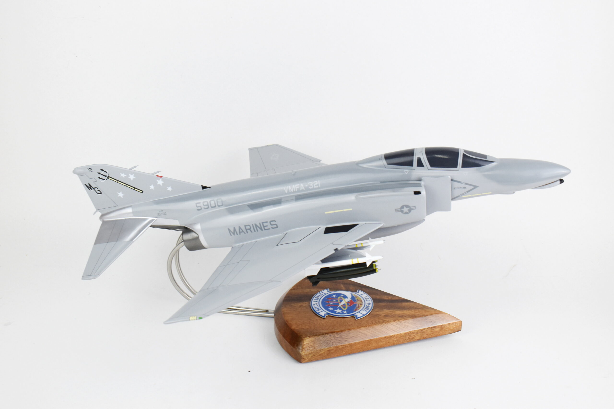 VMFA-321 Hell’s Angels F-4s (1987) Model, 1/42 (18″) Scale, Mahogany, Marines, Fighter