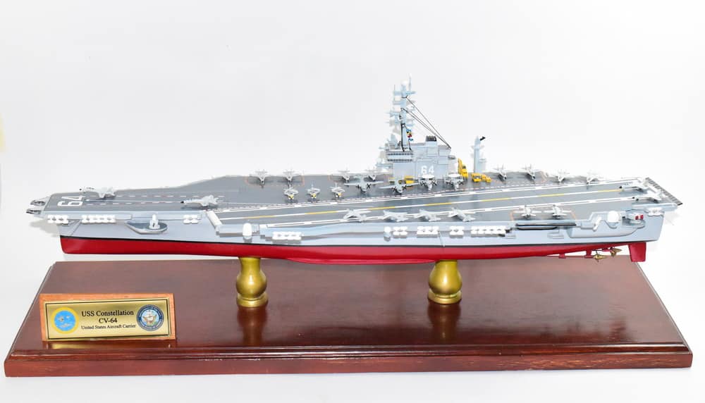 CV-64 USS Constellation Aircraft Carrier Model, Navy, Scale Model, Mahogany, Kitty Hawk Class