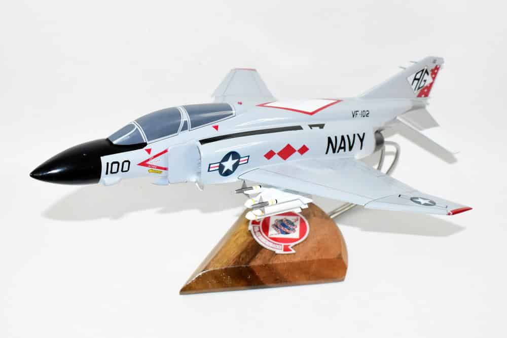VF-102 Diamondbacks F-4J Model, 1/42 (18″) Scale, Mahogany, Navy