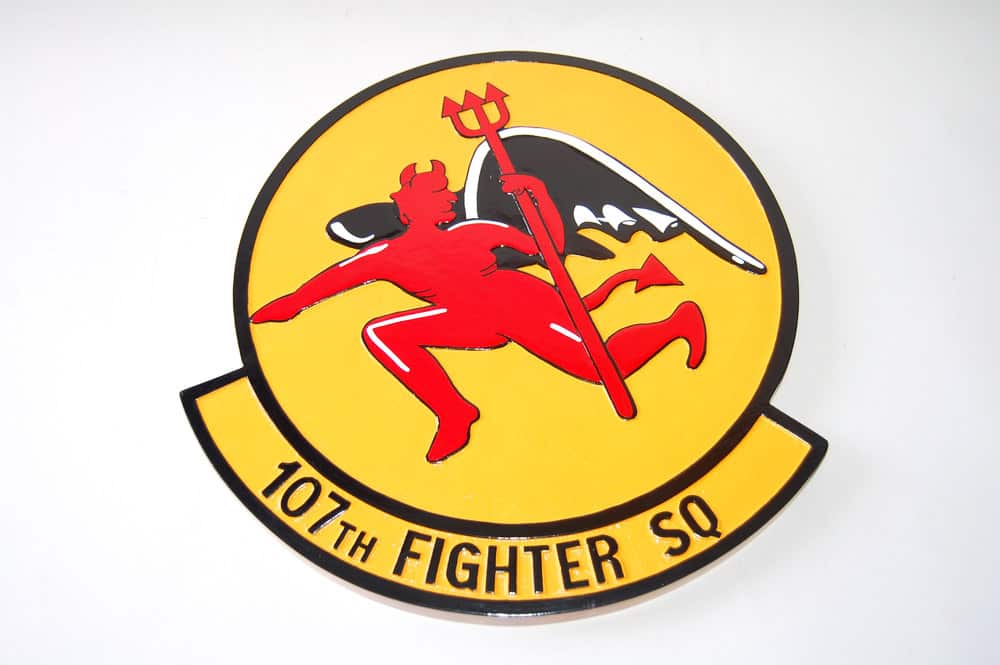 107th Fighter Squadron Plaque,14″, Mahogany