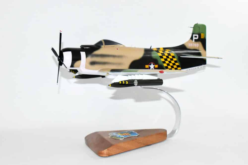 514th Fighter Squadron A-1H Skyraider Model, Vietnam, 1970, Mahogany Scale Model