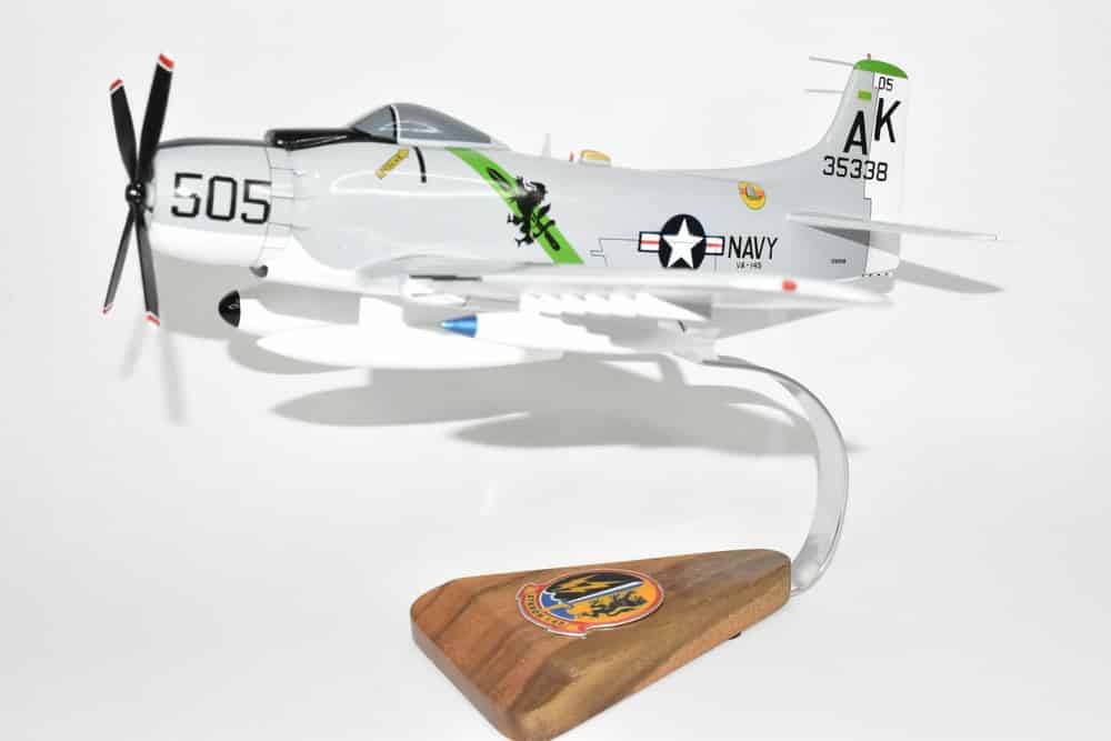 VA-145 Swordsmen A-1H Skyraider Model, AD6  Navy, 1/33 Scale Model, Mahogany