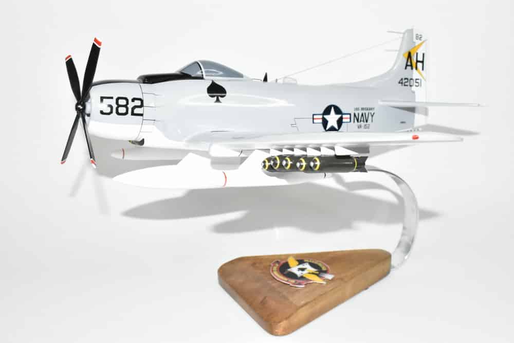 VA-152 Mavericks A-1H Skyraider Model, AD6  Navy, 1/33 Scale Model, Mahogany