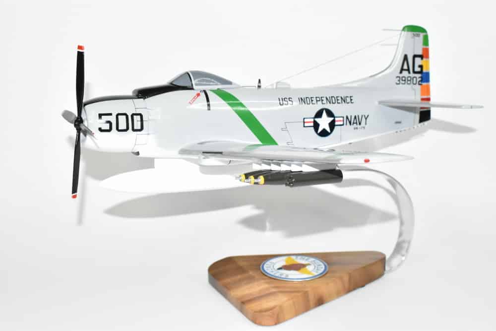 VA-75 Sunday Punchers A-1H Skyraider Model, AD6  Navy, 1/33 Scale Model, Mahogany