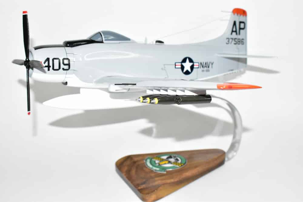 VA-105 Gunslingers A-1H Skyraider Model, AD6  Navy, 1/33 Scale Model, Mahogany