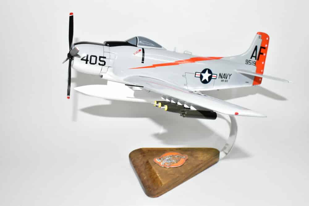 VA-65 Tigers A-1H Skyraider Model, AD6  Navy, 1/33 Scale Model, Mahogany