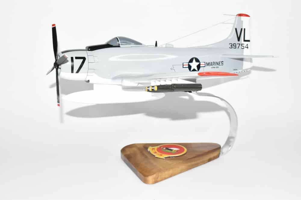 VMA-331 Bumblebees A-1H Skyraider Model, AD6  Navy, 1/33 Scale Model, Mahogany