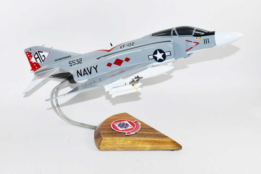 VF-102 Diamondbacks 1970 USS Independence F-4J Model, 1/42 (18″) Scale, Mahogany, Navy