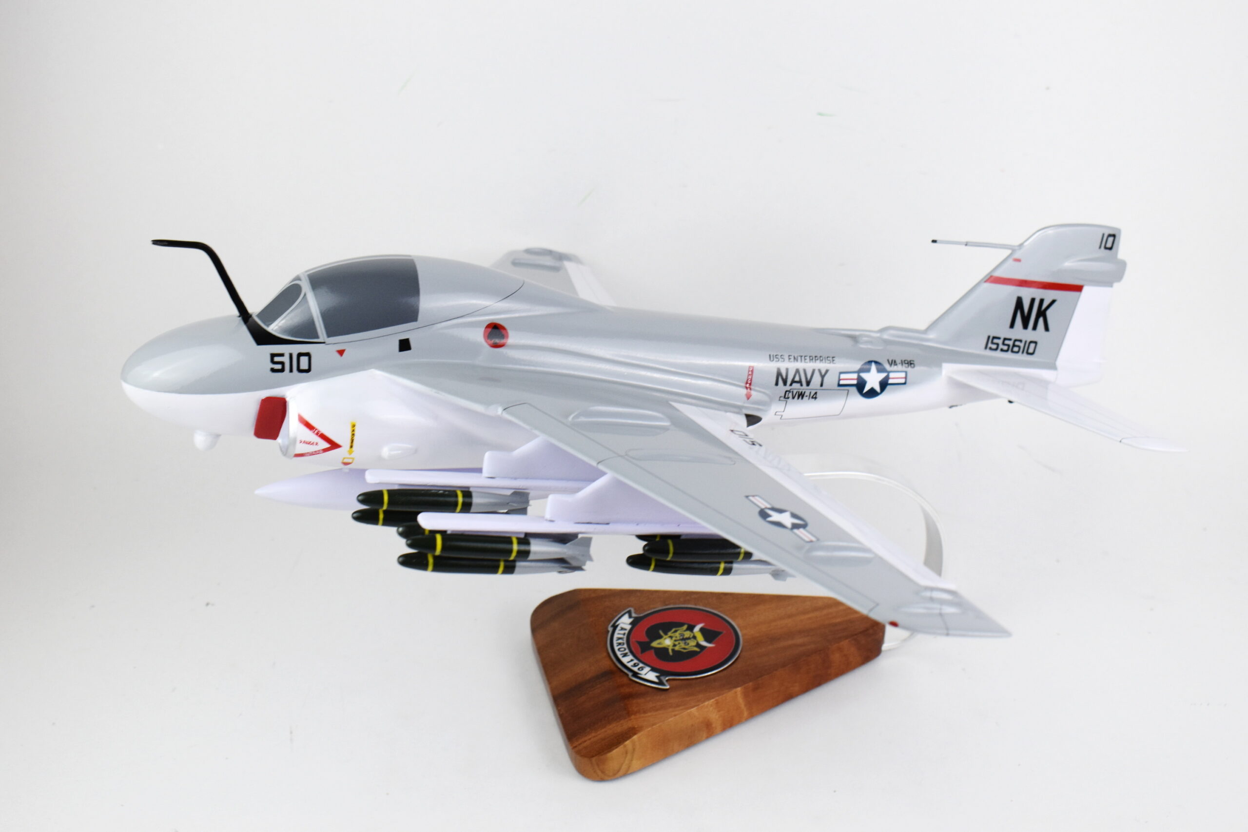 VA-196 Main Battery A-6 (155610 1972) Intruder Model, 1/36th Scale, Mahogany, Navy