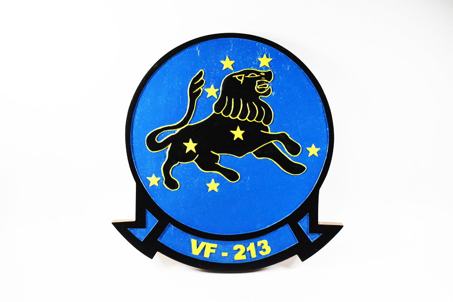 VF-213 Black Lions Plaque, 14″, Mahogany, Navy
