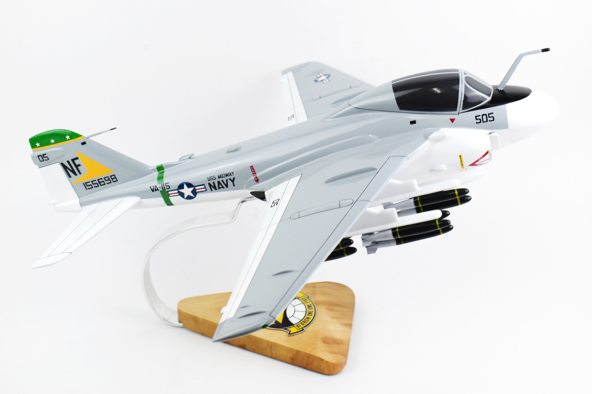 VA-115 Arabs USS Midway 1972 A-6A Intruder Model, 1/36th Scale, Mahogany, Navy,