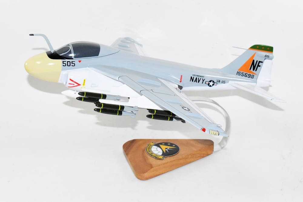 VA-115 Arabs USS Midway 1972 A-6A Intruder Model, 1/36th Scale, Mahogany, Navy,