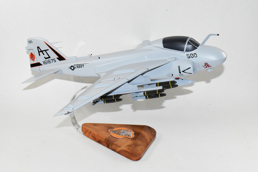 VA-65 Fighting Tigers (USS Roosevelt 1991) A-6e Intruder Model, 1/36th Scale, Mahogany, Navy