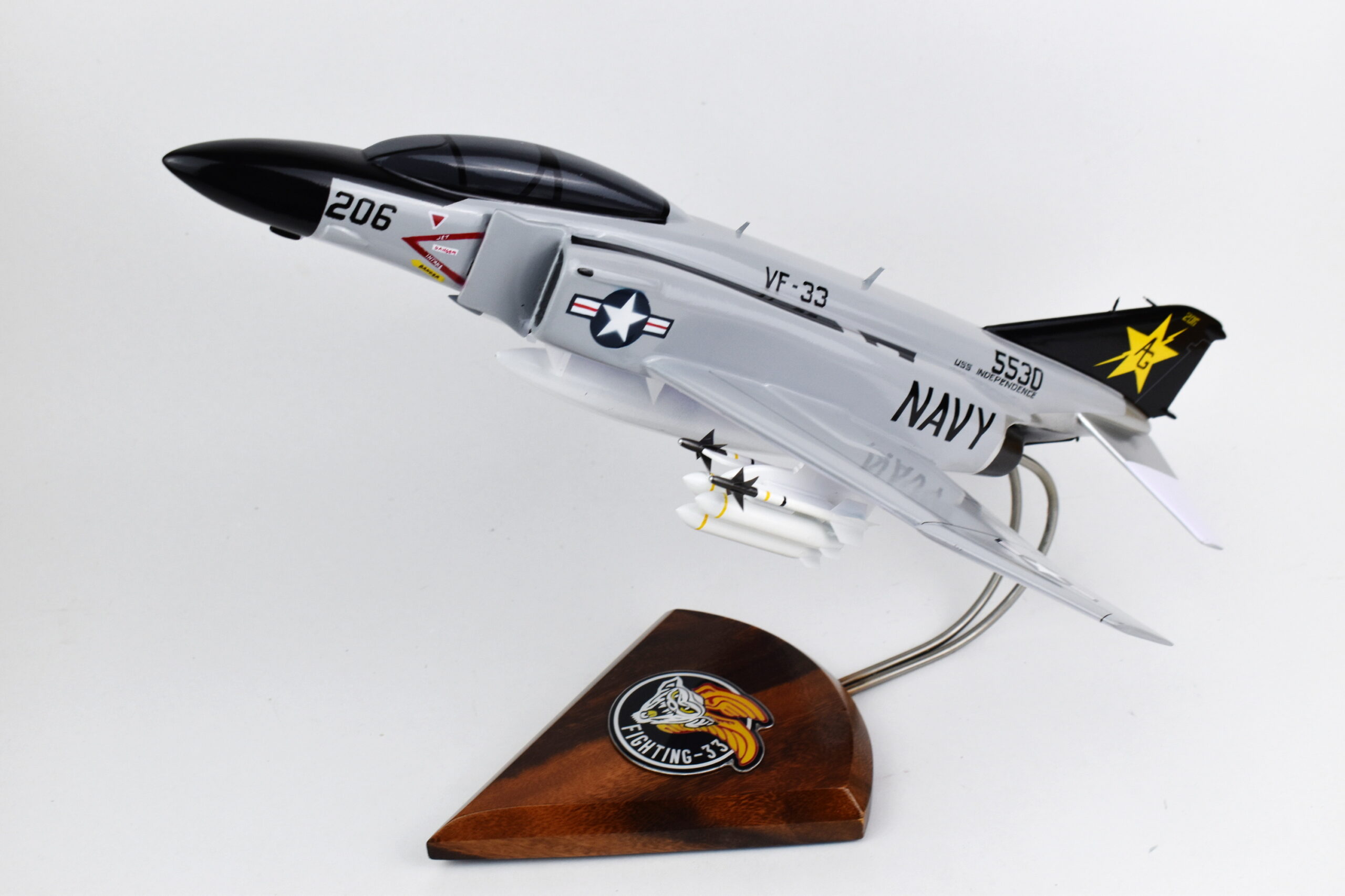 VF-33 Tarsiers (USS Independence 1977) F-4J Model, 1/42 (18″) Scale, Mahogany, Navy, Fighter