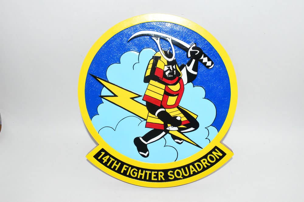 14th Fighter Squadron Fightin Samurai Plaque,14″, Mahogany