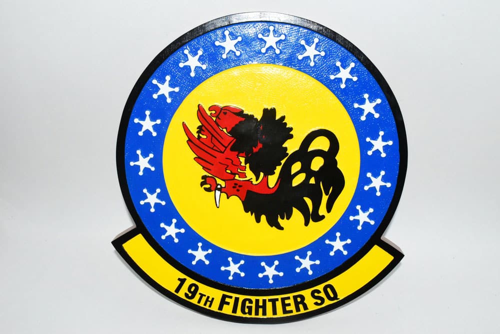 19th Fighter Squadron Fighting Gamecocks Plaque,14″, Mahogany