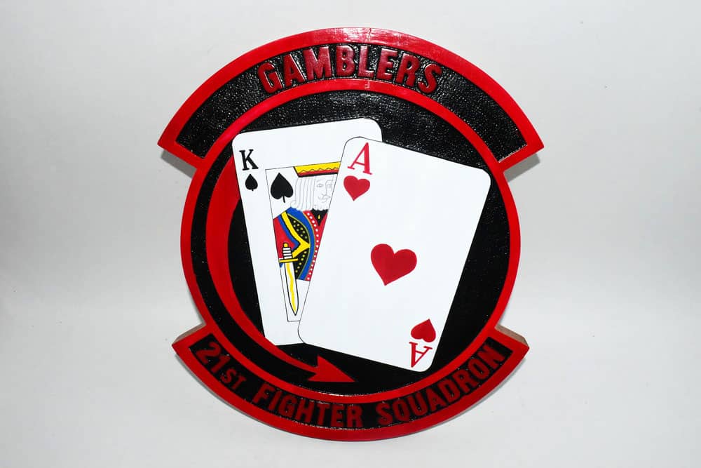 21st Fighter Squadron Gamblers Plaque,14″, Mahogany