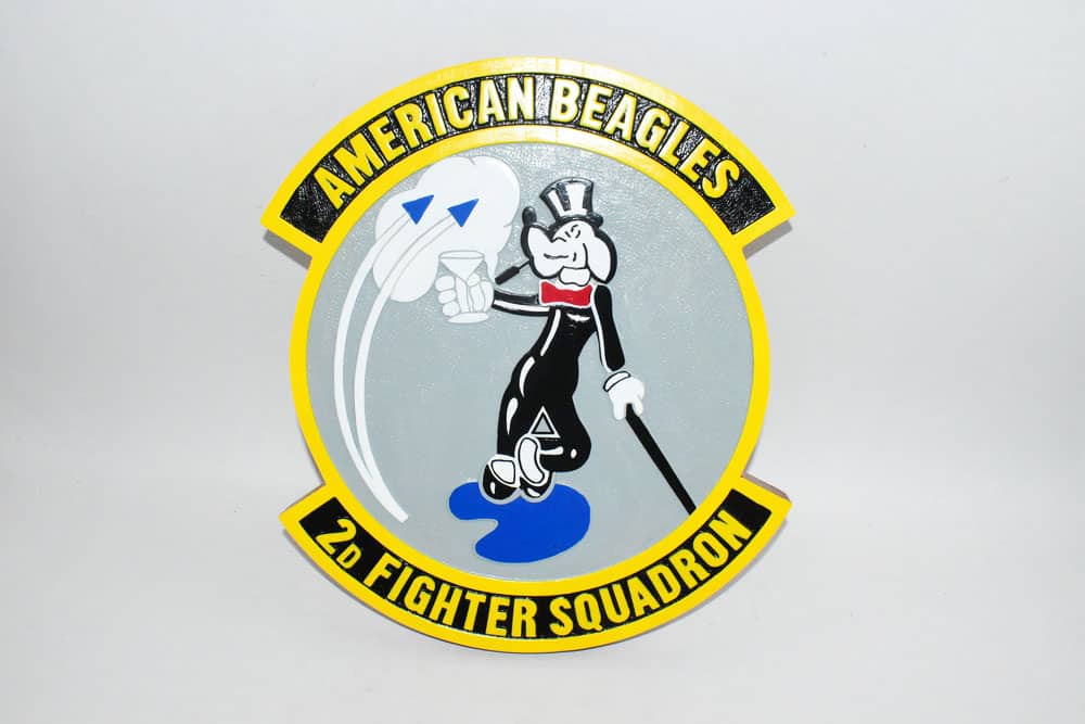 2d Fighter Squadron American Beagle Plaque,14″, Mahogany