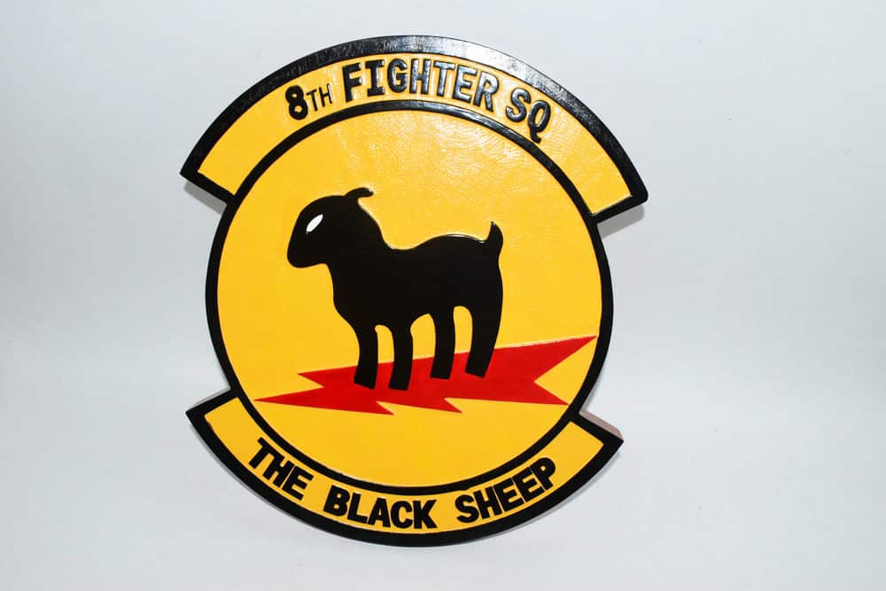 8th Fighter Squadron Black Sheep Plaque,14″, Mahogany