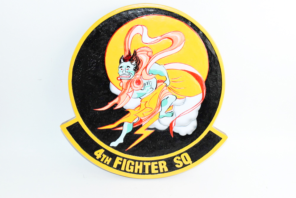 4th Fighter Squadron Fightin Fuujins Plaque,14″, Mahogany