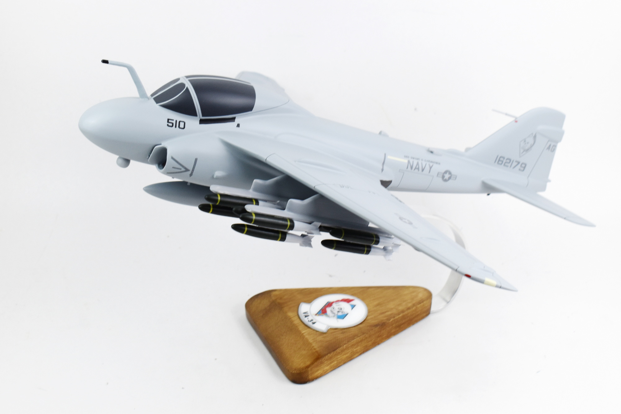 VA-34 Blue Blasters (1989 USS Eisenhower) A-6E Intruder Model, 1/36th Scale, Mahogany, Navy
