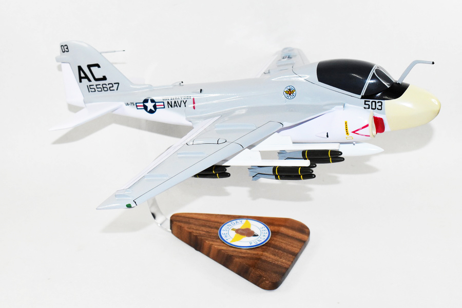 VA-75 Sunday Punchers (1972 USS Saratoga)  A-6e Intruder Model, 1/36th Scale, Mahogany, Navy