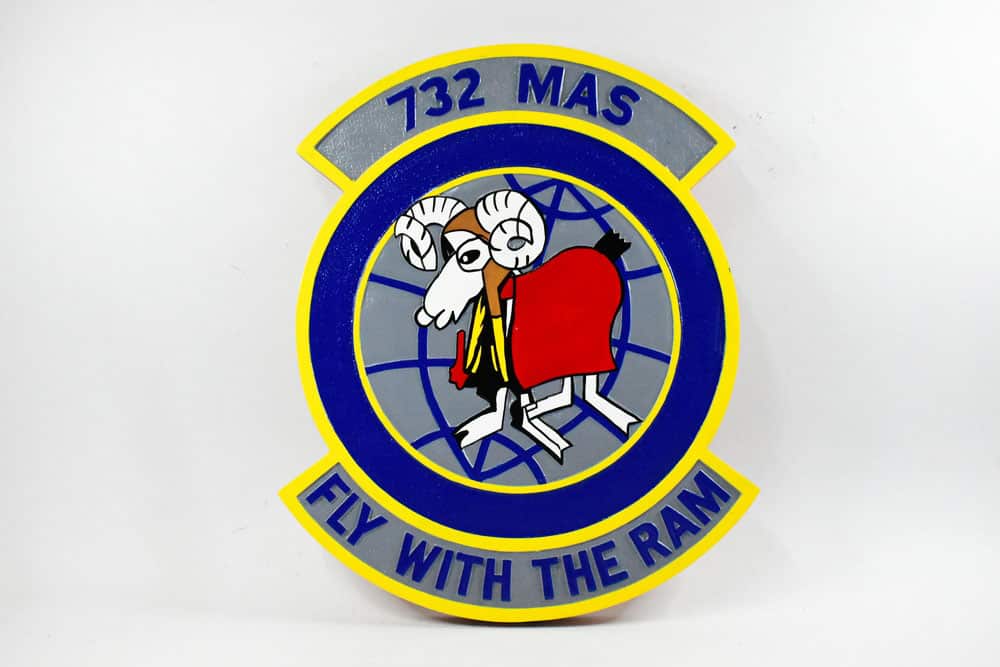 732 MAS ‘Fly with the Ram’ Plaque,14″, Mahogany
