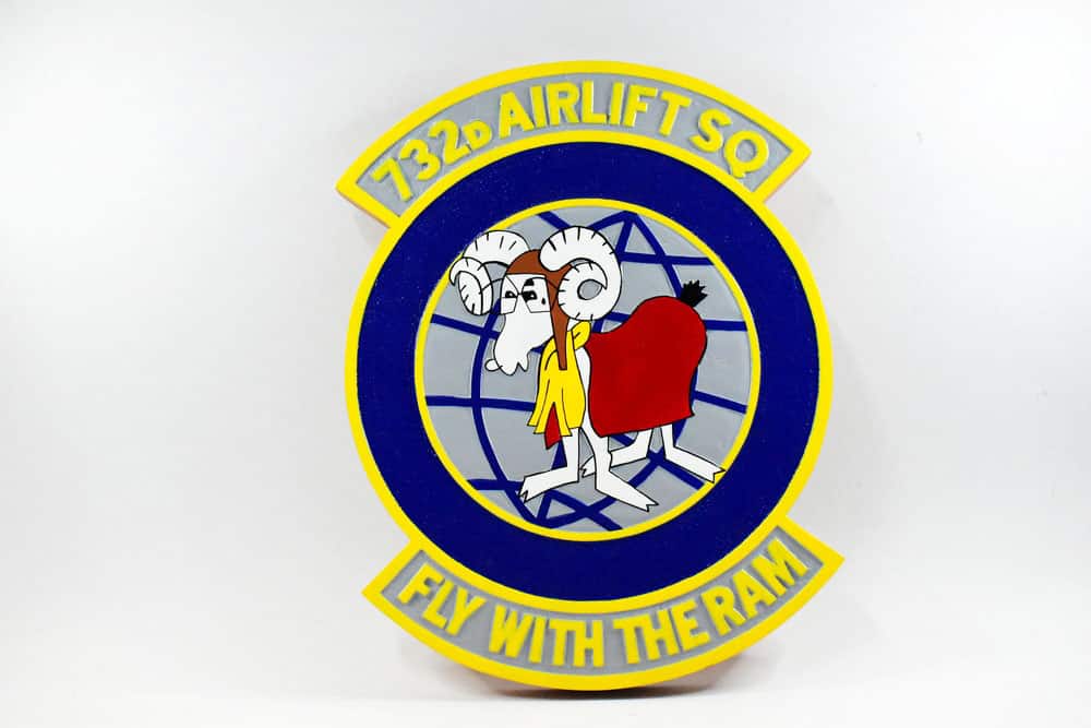 732d Airlift Squadron Fly with the Ram Plaque,14″, Mahogany