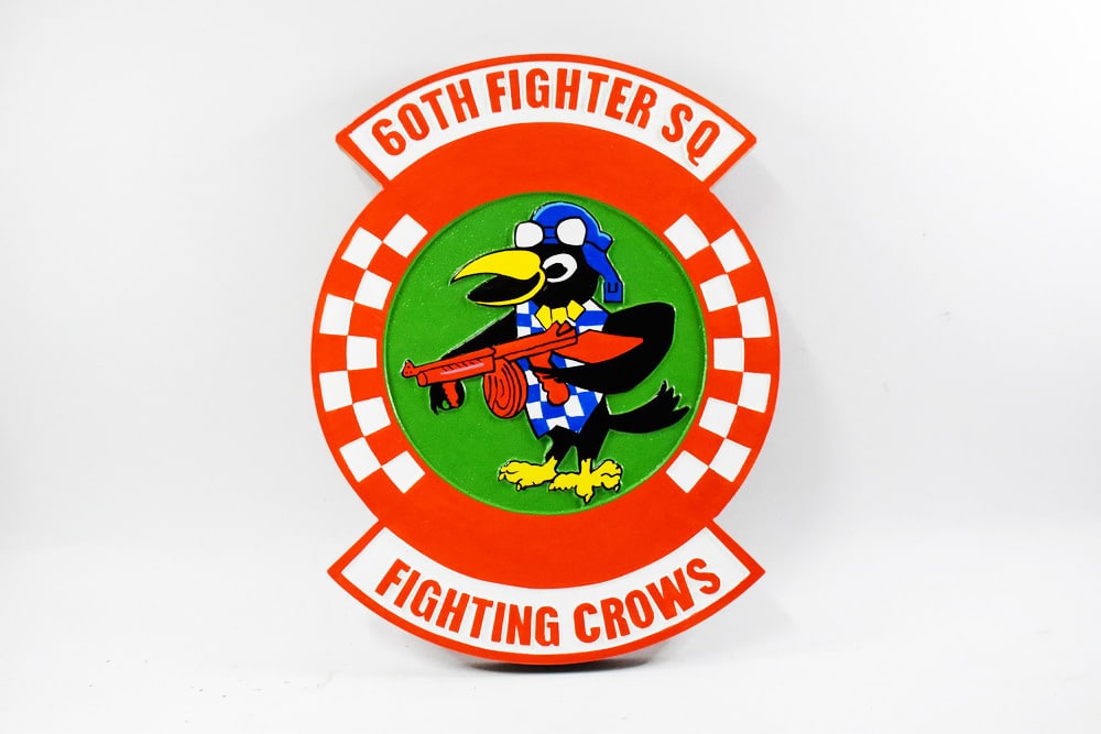 60th Fighter Squadron Fighting Crows Plaque,14″, Mahogany
