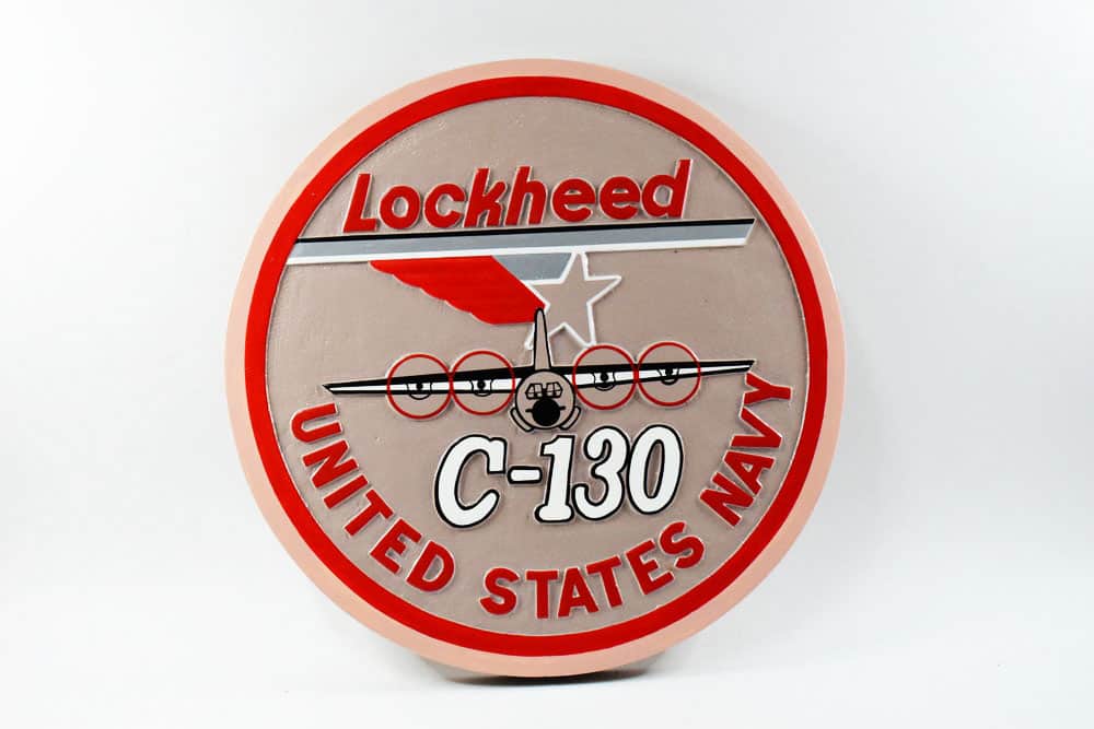 Lockheed Martin® C-130 US Navy Plaque, 14″. Mahogany